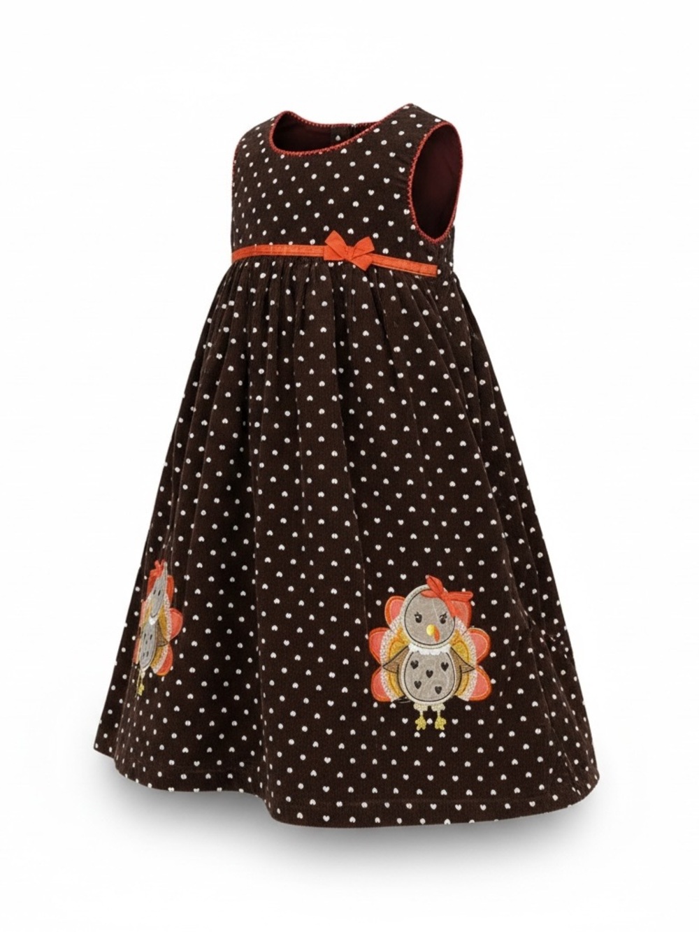 Vintage Handmade Girls Brown Polka Dot Dress with Owl Applique. Fall. Cottage.